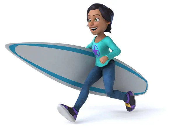 Fun Karikatura Asijské Dospívající Dívka Surfař — Stock fotografie