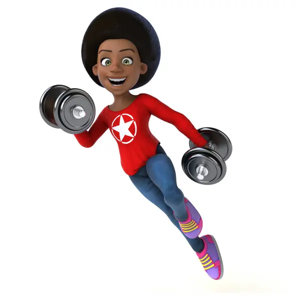 Fun Cartoon Black Teenage Girl Weights — Stock Photo, Image