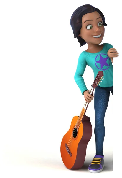 带吉他的亚洲少女3D卡通片 — 图库照片