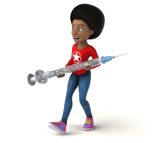 Spaß Cartoon Schwarz Teenager Mädchen Mit Spritze — Stockfoto
