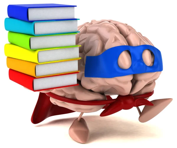 Hjernetegneseriefigur Med Bøger - Stock-foto