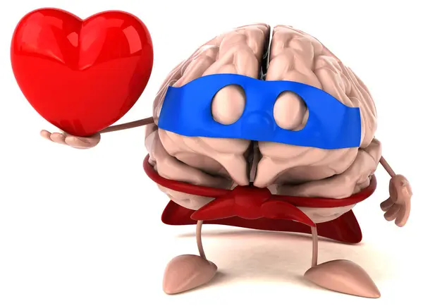Cerebro Personaje Dibujos Animados Con Corazón —  Fotos de Stock