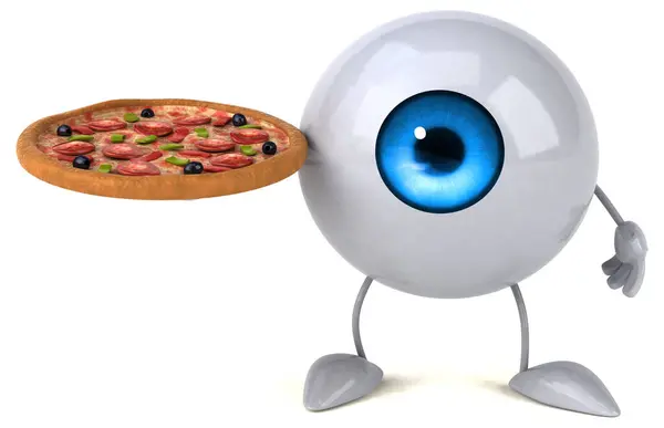 Oog Tekenfilm Karakter Met Pizza — Stockfoto