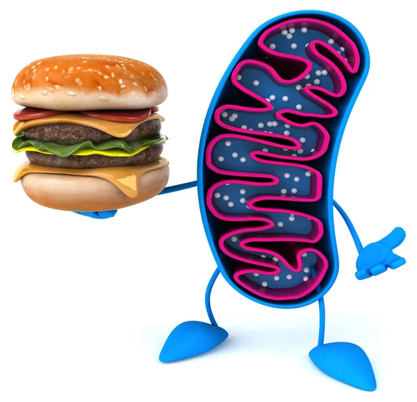 Divertente Personaggio Mitocondri Dei Cartoni Animati Con Hamburger — Foto Stock
