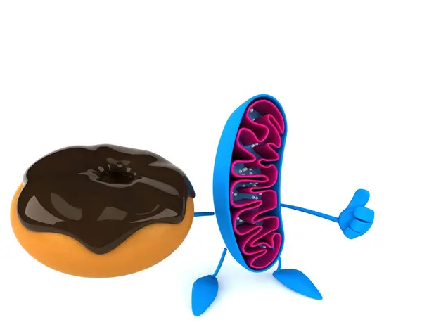 Leuke Cartoon Mitochondria Karakter Met Donut — Stockfoto