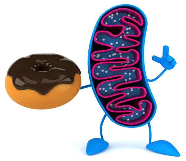 Fun Cartoon Mitochondria Character Witth Donut — Stock Photo, Image