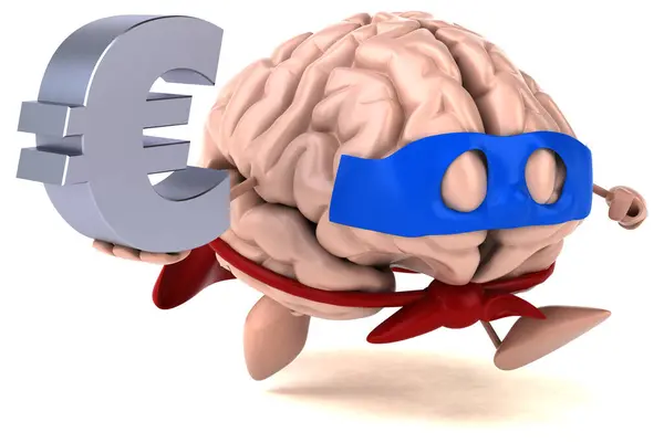 Brain Cartoon Character Euro — Stock Photo, Image