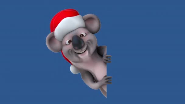 Återgivning Tecknad Koala Jul Santa Claus Hatt — Stockvideo