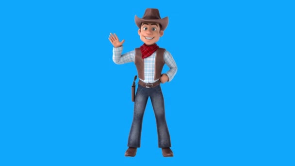 有趣的卡通人物牛仔打手势高至3D插图 — 图库视频影像