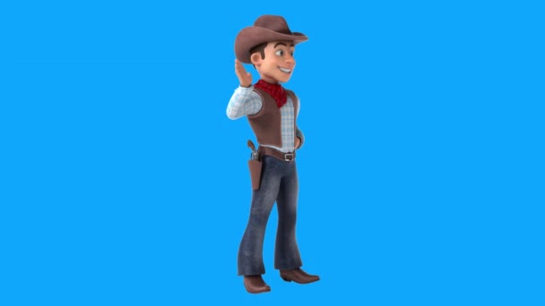 Personnage Dessin Animé Amusant Cowboy Geste Salut Illustration — Video