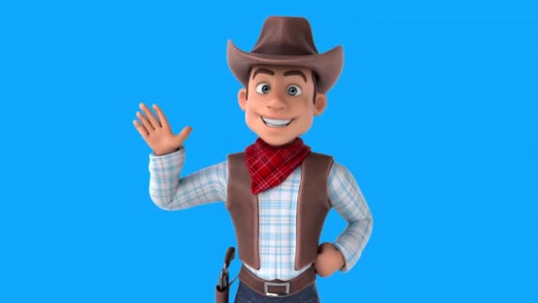 Personnage Dessin Animé Amusant Cowboy Geste Salut Illustration — Video