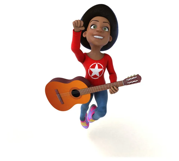 Fun Dessin Animé Adolescent Fille Avec Guitare — Photo