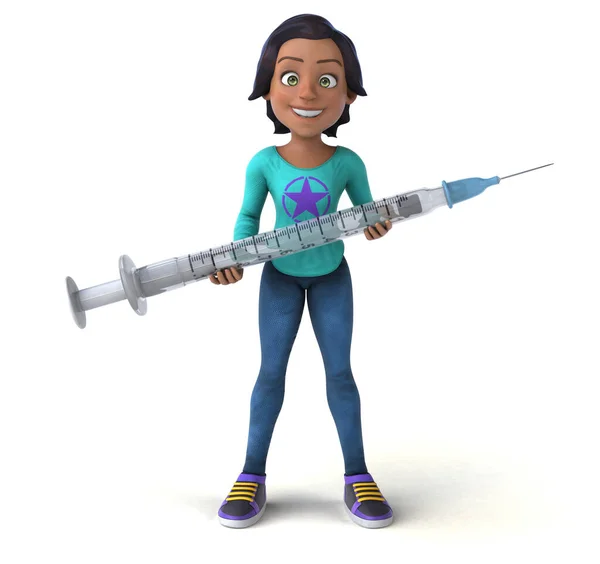 带疫苗的亚洲少女3D卡通片 — 图库照片