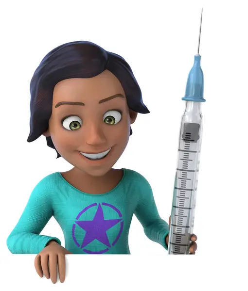 带疫苗的亚洲少女3D卡通片 — 图库照片