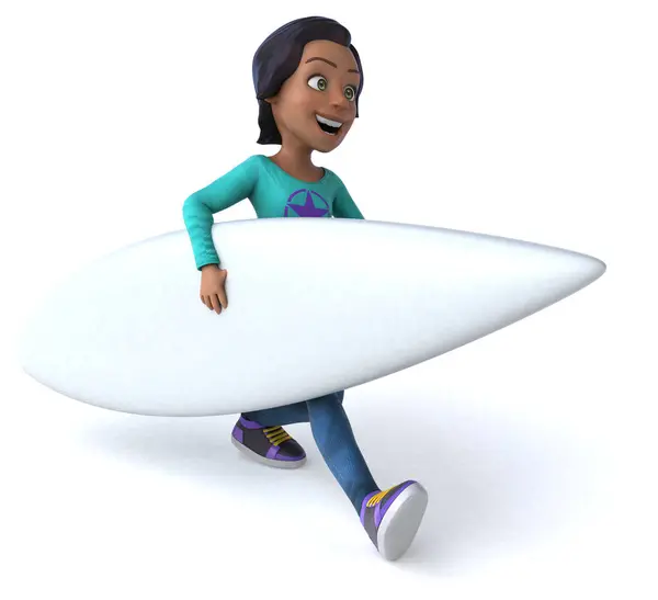 Leuke Cartoon Aziatische Tiener Meisje Surfer — Stockfoto