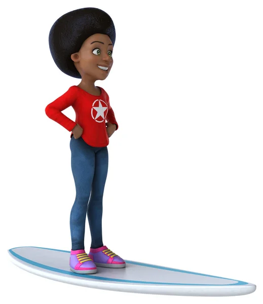 Spaß Cartoon Schwarz Teenager Mädchen Surfer — Stockfoto