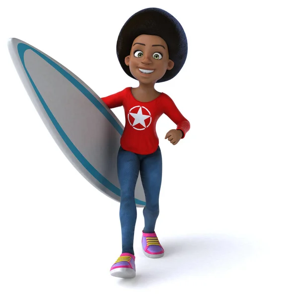 Spaß Cartoon Schwarz Teenager Mädchen Surfer — Stockfoto
