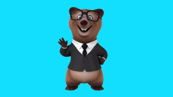 Vtipný Kreslený Postava Medvěd Říkat Ahoj — Stock video