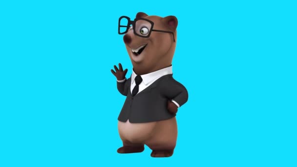 Vtipný Kreslený Postava Medvěd Říkat Ahoj — Stock video