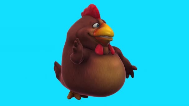 Braune Huhn Lustige Zeichentrickfigur Gestikuliert Hallo Animation — Stockvideo