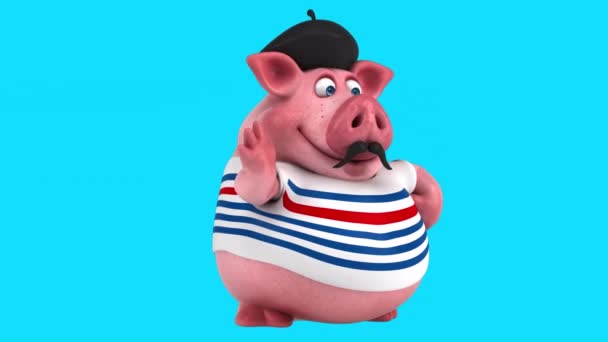 Francés Cerdo Dibujos Animados Carácter Diciendo Hola — Vídeos de Stock