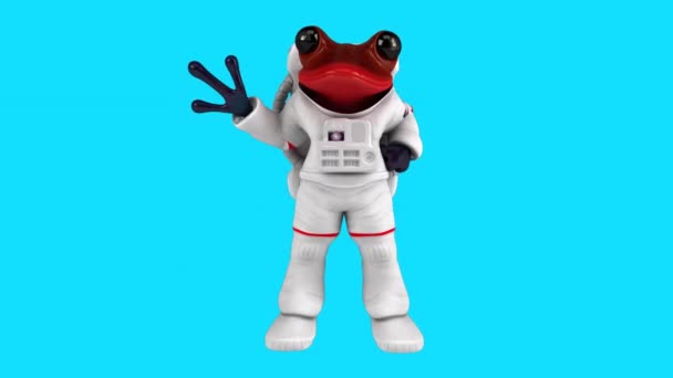 Kul Tecknad Animation Astronaut Groda Säger Hej — Stockvideo