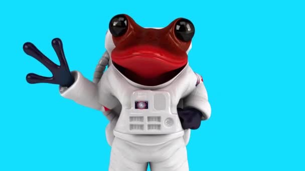 楽しい3Dアニメーション宇宙飛行士のカエルがハイと言って — ストック動画