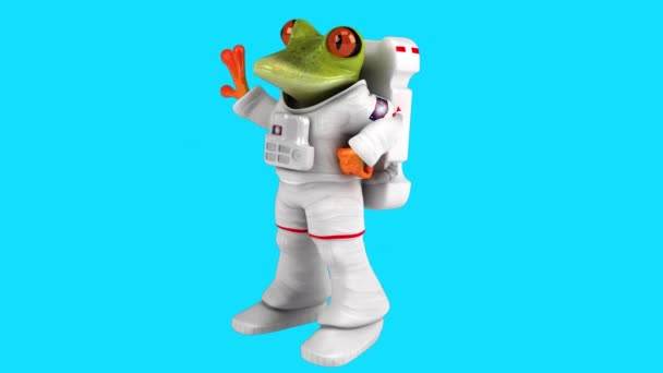 Szórakoztató Rajzfilm Animáció Egy Űrhajós Béka Köszönés — Stock videók