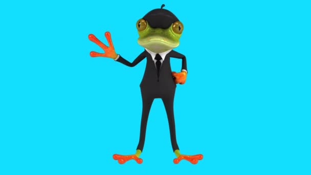 Fun Cartoon French Businessman Frog Character Saying Royalty Free Stock Footage