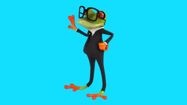 滑稽卡通人物青蛙商人打招呼 — 图库视频影像