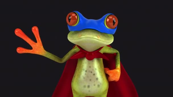 Смешной Персонаж Мультфильма Лягушка Супергерой Жестикулирует Анимация — стоковое видео