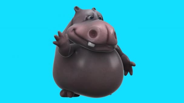 Diversión Animación Personaje Dibujos Animados Hipopótamo Diciendo Hola — Vídeos de Stock