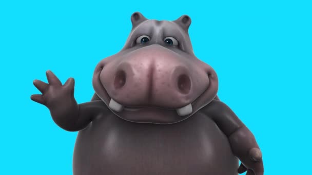 Diversión Animación Personaje Dibujos Animados Hipopótamo Diciendo Hola — Vídeos de Stock