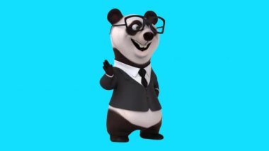 Eğlenceli panda iş adamı çizgi film karakteri merhaba diyor - animasyon 