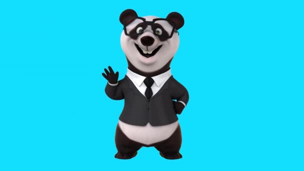 Веселая Панда Бизнесмен Мультяшный Персонаж Жестом Привет Анимация — стоковое видео