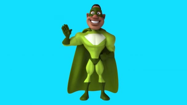 Divertente Personaggio Dei Cartoni Animati Supereroe Dicendo Ciao Animazione — Video Stock