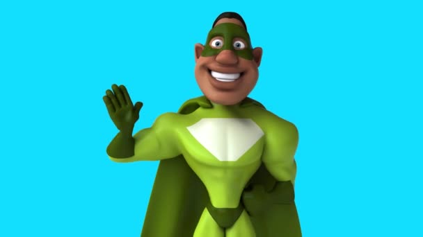 Divertente Personaggio Dei Cartoni Animati Supereroe Dicendo Ciao Animazione — Video Stock