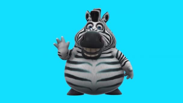 Fun Animace Kreslené Postavy Zebra Říkat Ahoj — Stock video
