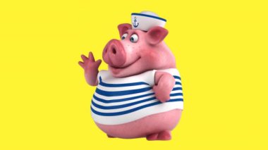 Komik çizgi film karakteri domuz merhaba diyor - 3 boyutlu animasyon 