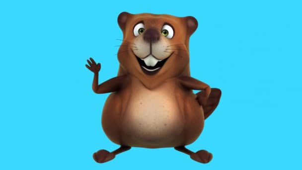 Fun Beaver Character Gesturing Hello Animation — Stock Video