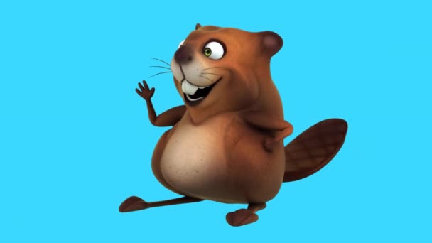Fun Beaver Χαρακτήρα Gesturing Γεια Animation — Αρχείο Βίντεο