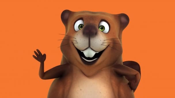 Fun Beaver Character Gesturing Hello Animation — Stock Video