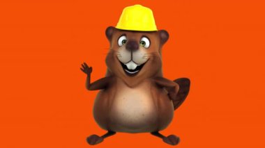 Sarı başlıklı komik kunduz karakteri merhaba diyor - 3 boyutlu animasyon 