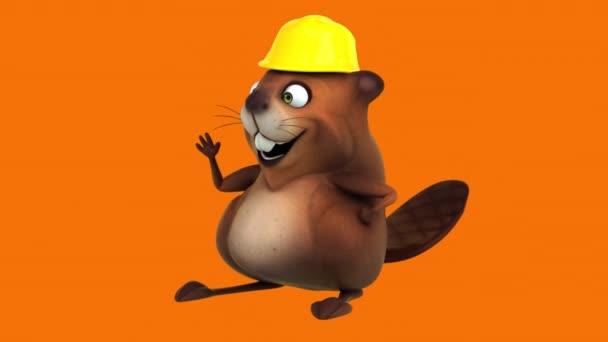 Fun Beaver Χαρακτήρα Κίτρινο Κράνος Gesturing Hello Animation — Αρχείο Βίντεο