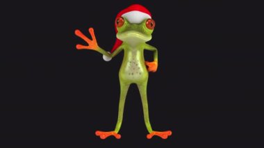 Noel Baba şapkalı eğlenceli kurbağa merhaba diyor - 3 boyutlu animasyon  