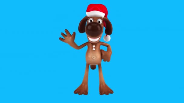 Kul Animation Tecknad Karaktär Hund Santa Claus Hatt Gester Hej — Stockvideo