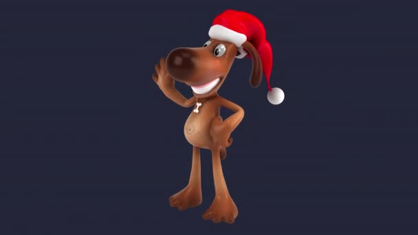 Fun Animace Kreslený Postavička Pes Santa Claus Klobouk Gestikulující Ahoj — Stock video
