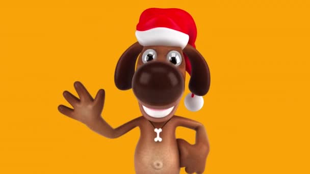 Fun Animation Cartoon Character Dog Santa Claus Hat Gesturing Hello — Stock Video