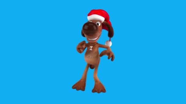 Διασκέδαση Animation Σκύλο Χαρακτήρα Κινουμένων Σχεδίων Σάντα Claus Καπέλο Χορό — Αρχείο Βίντεο
