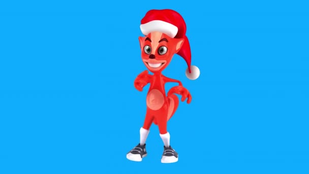 Animation Tecknad Röd Räv Santa Claus Hatt Dans — Stockvideo